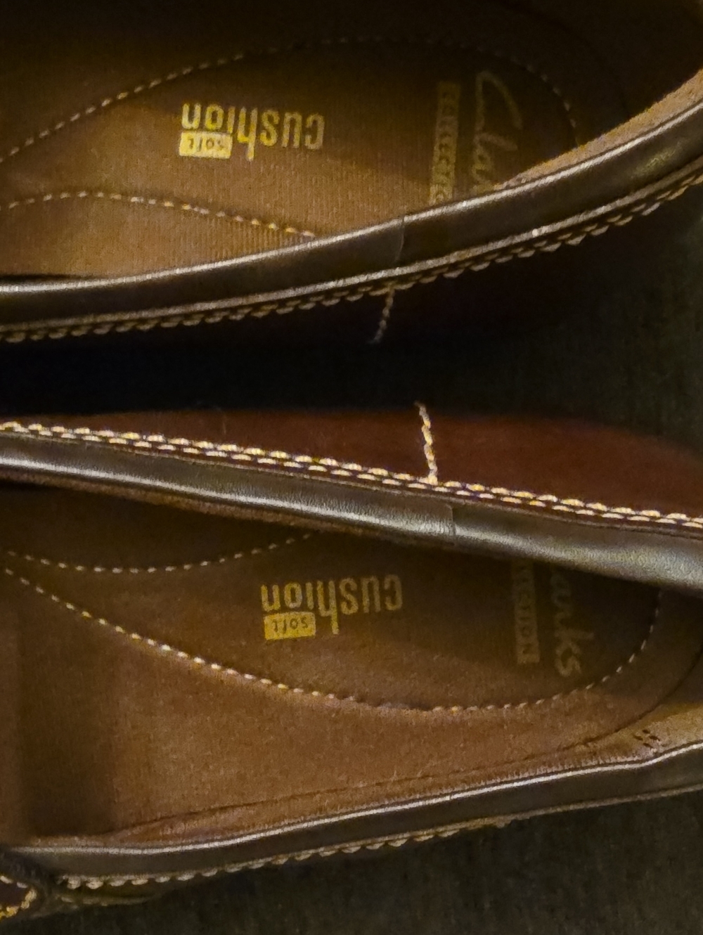 Clarks Brown Leather Mary Jane Flats with Contrast Stitching - Picture 6 of 8